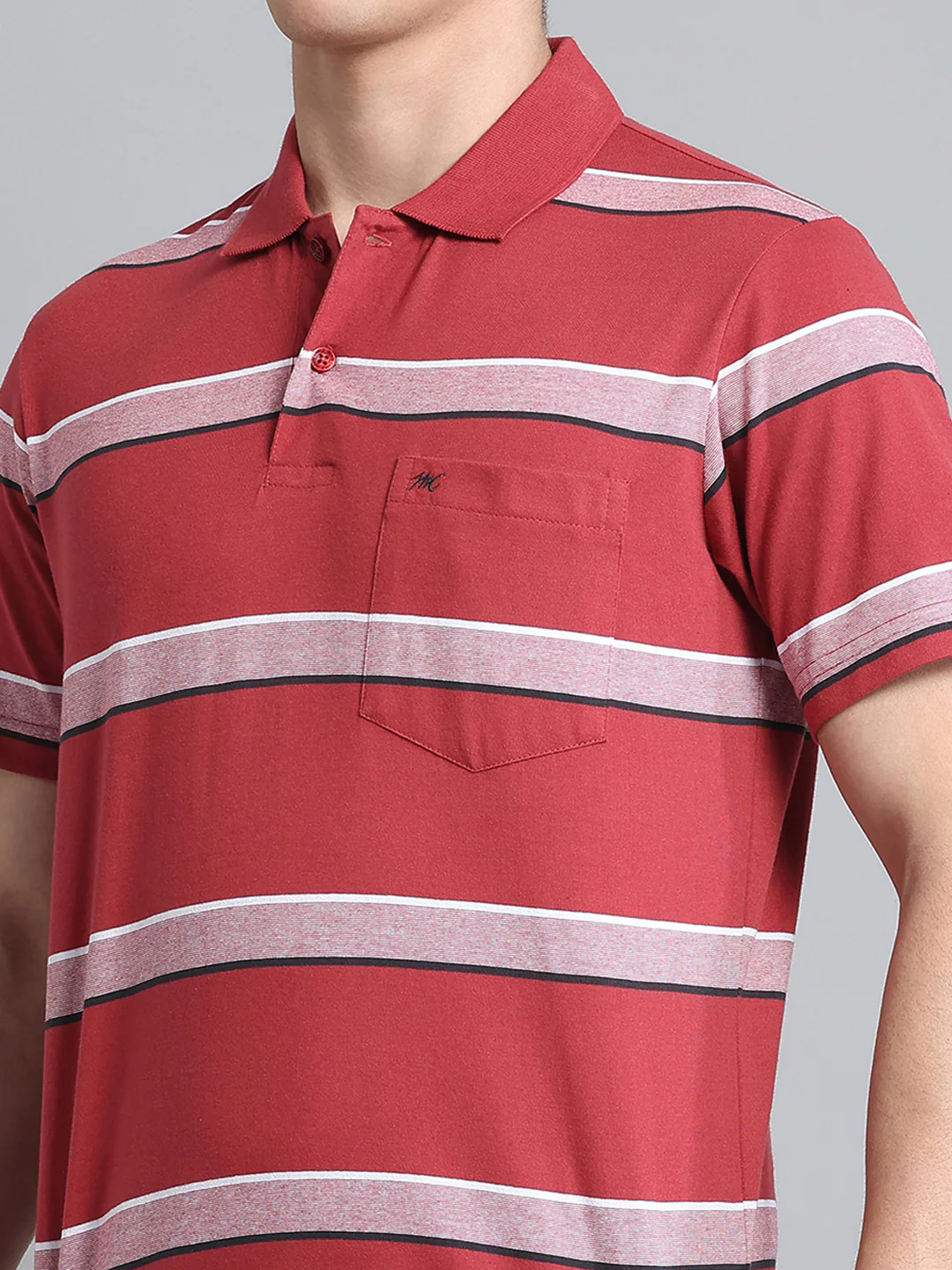 Men Rust Stripe Collar Half Sleeve T-Shirt - Image 6