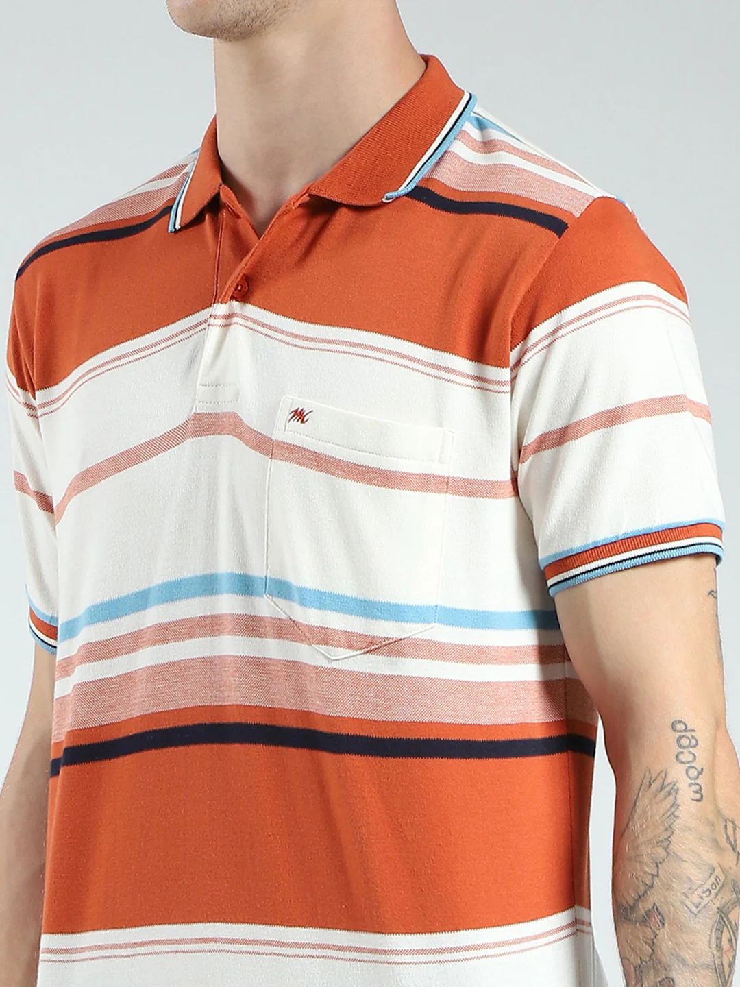 Men Rust Stripe Collar Half Sleeve T-Shirt - Image 6