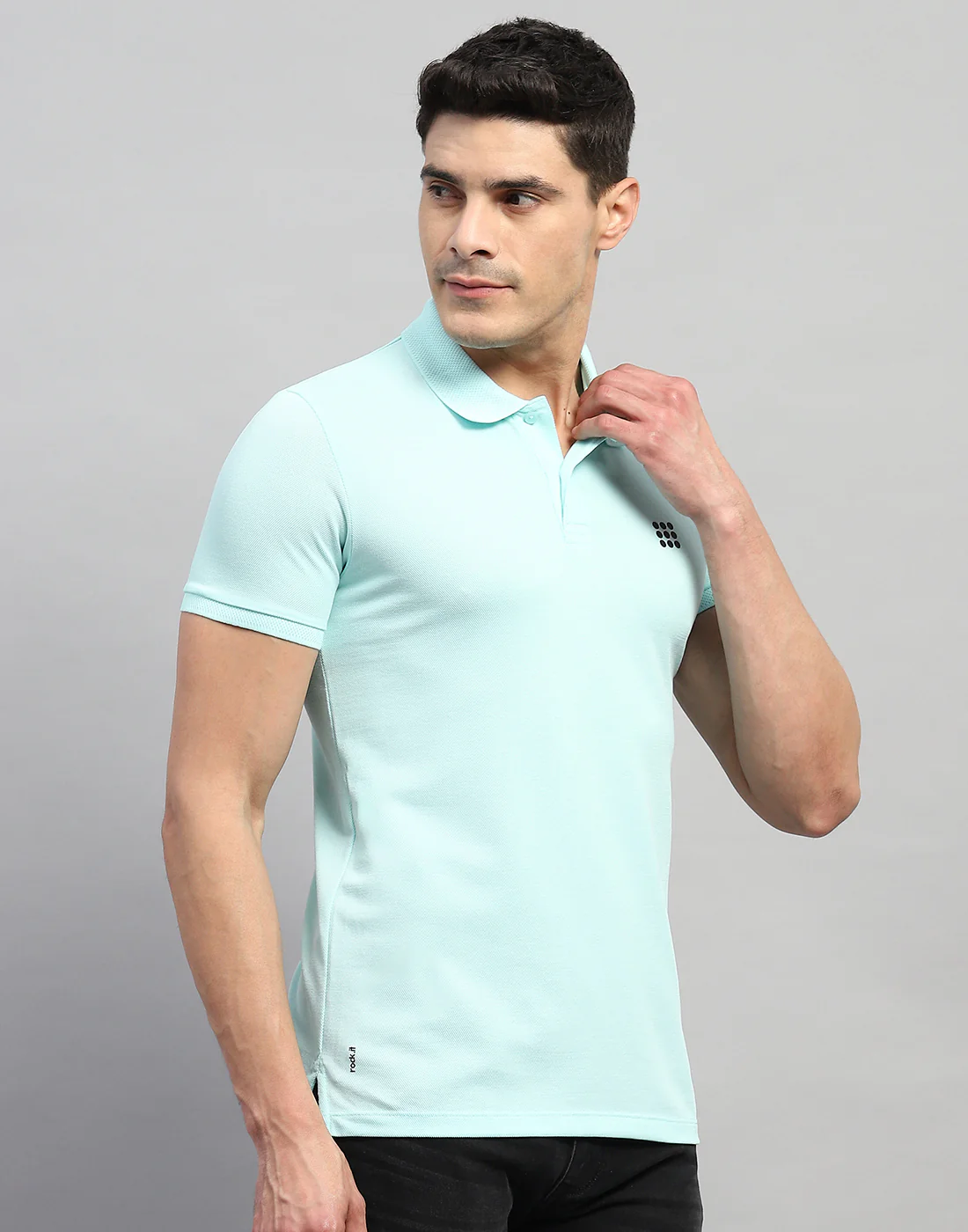 Rock.it Men Sea Blue Solid Polo Collar Half Sleeve T-Shirt - Image 4