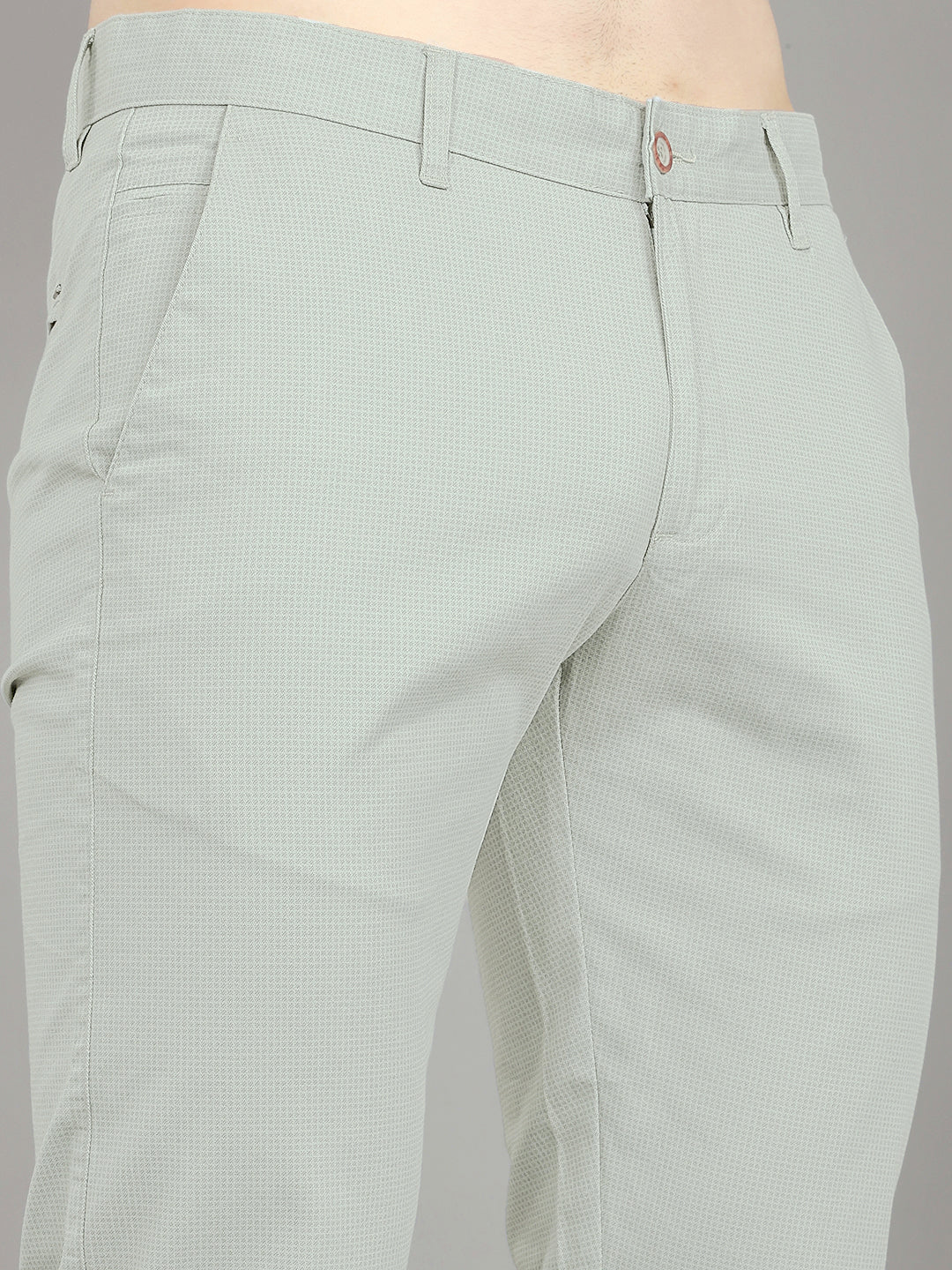 Men Sea Green Check Slim Fit Trouser - Image 4