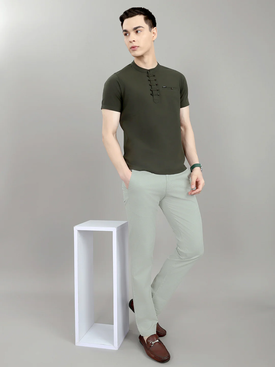 Men Sea Green Check Slim Fit Trouser - Image 6