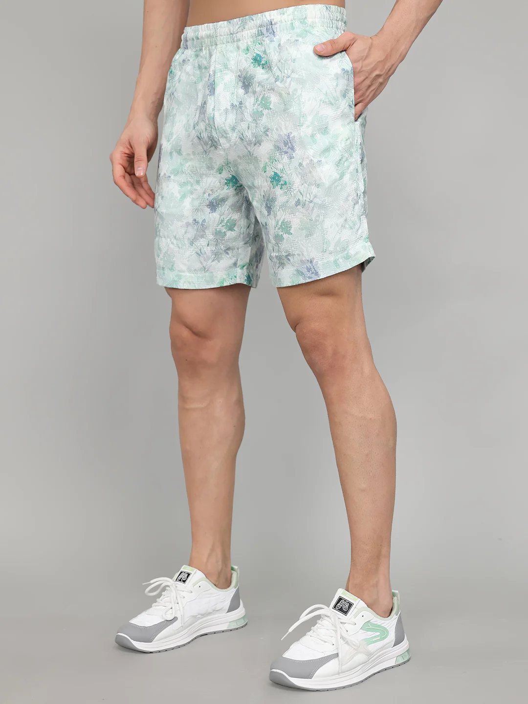 Men Sea Green Printed Round Neck Half Sleeve Cords Set - Image 7