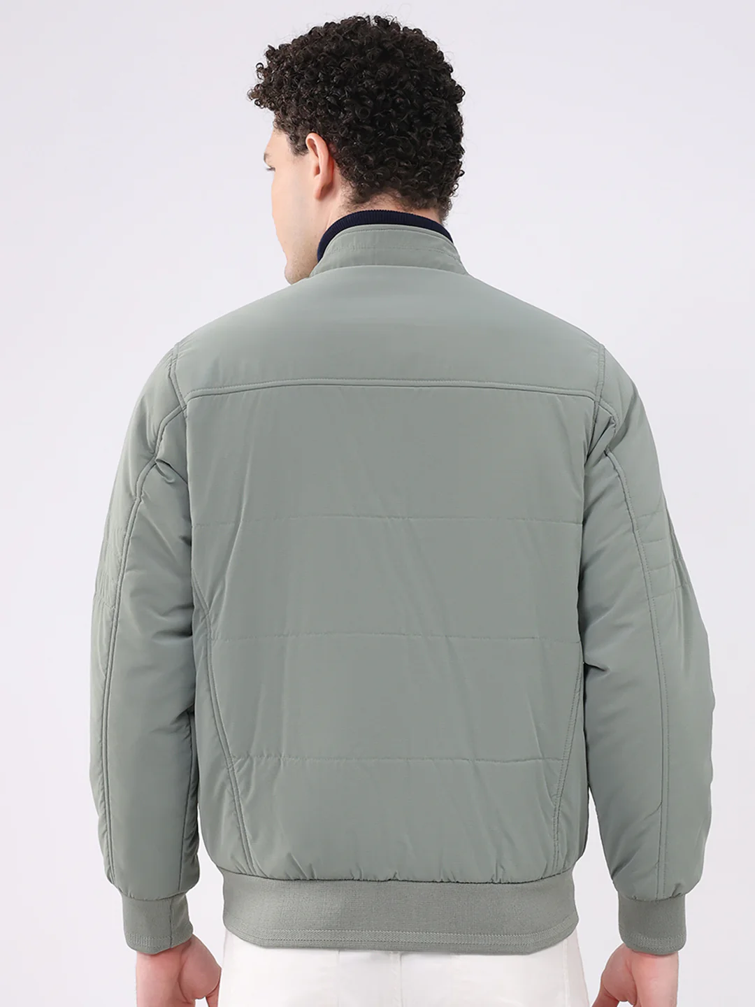 Men Sea Green Solid Collar Full Sleeve Jacket - Image 5