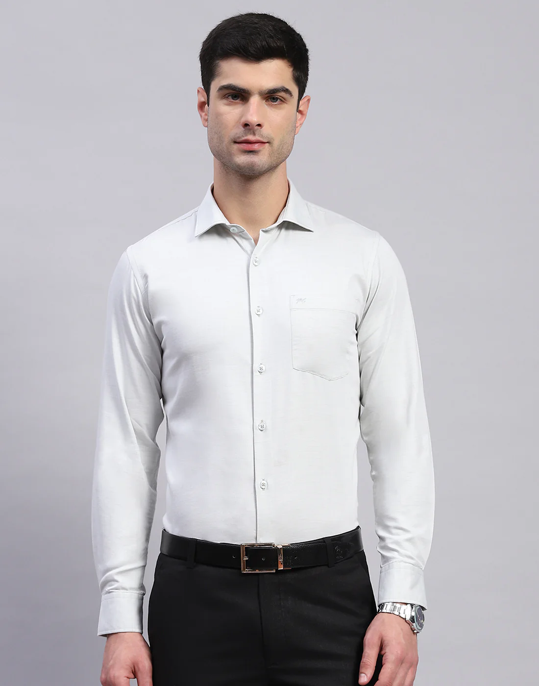 Men Sea Green Solid Collar Full Sleeve Shirt - Image 3
