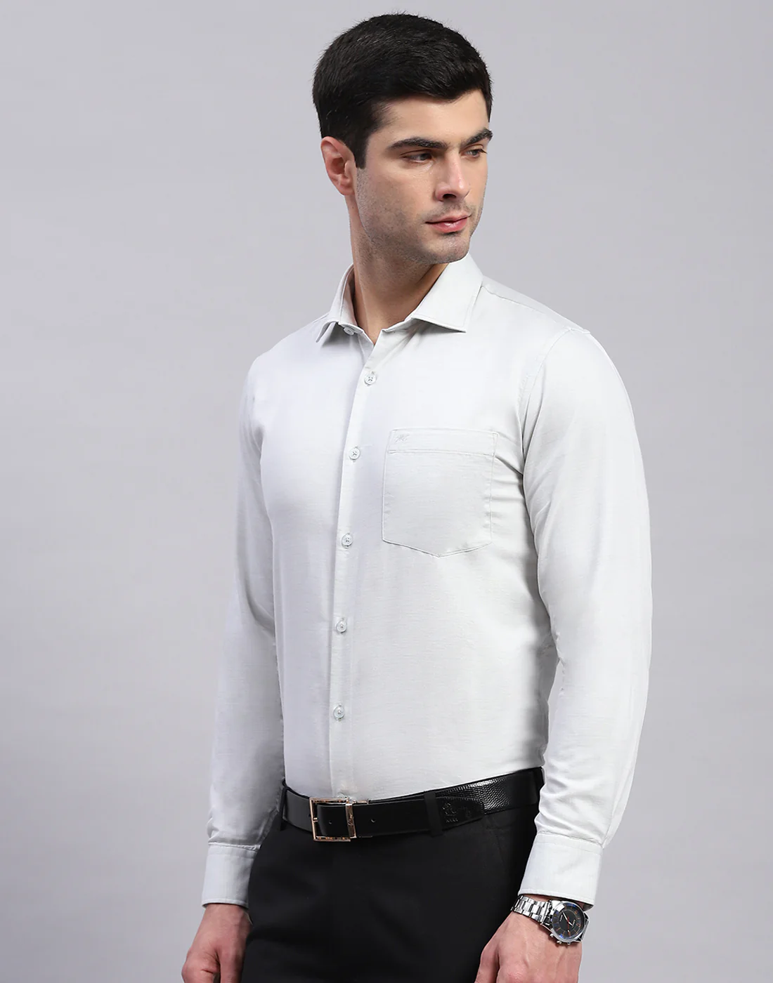 Men Sea Green Solid Collar Full Sleeve Shirt - Image 4