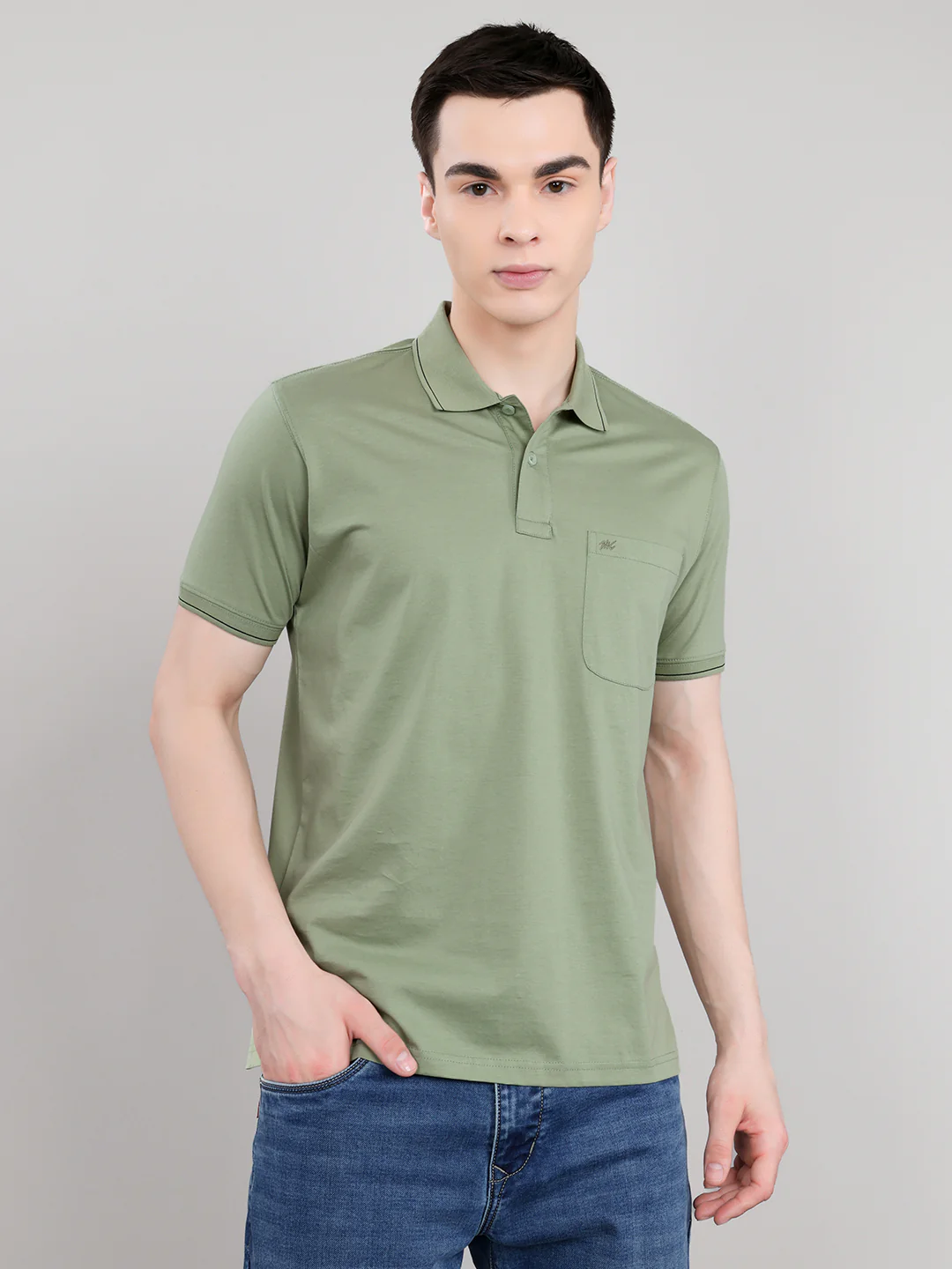 Men Sea Green Solid Collar Half Sleeve T-Shirt