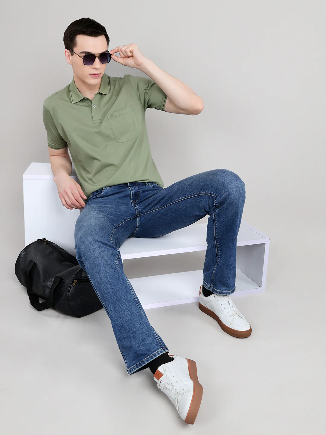 Men Sea Green Solid Collar Half Sleeve T-Shirt - Image 6