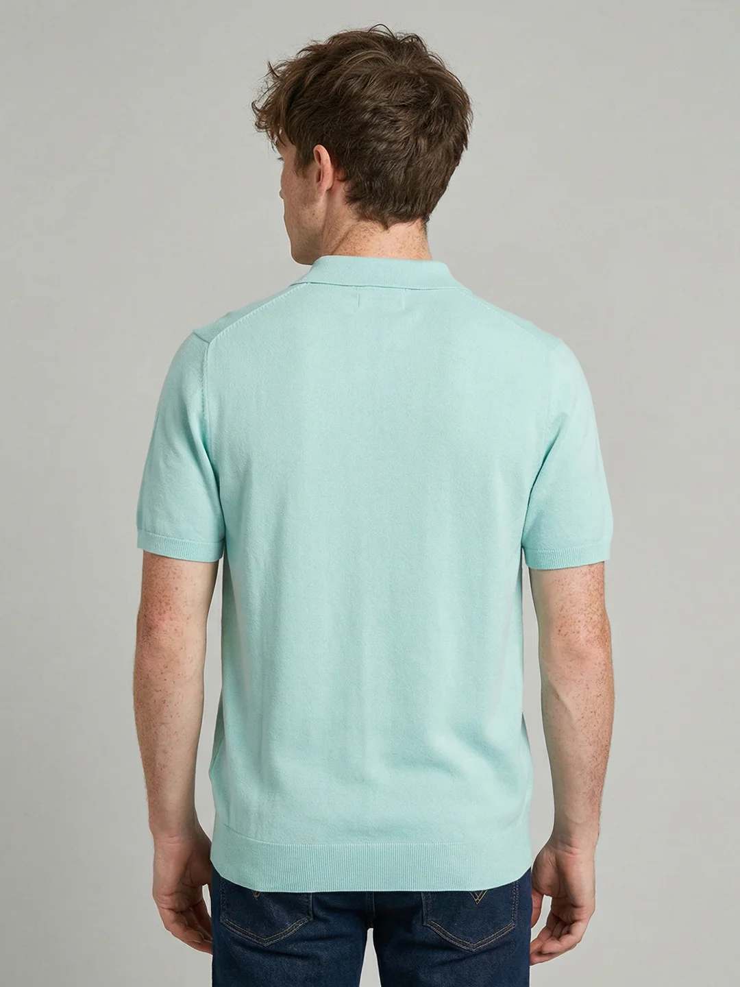 Men Sea Green Solid Collar Half Sleeve T-Shirt - Image 4