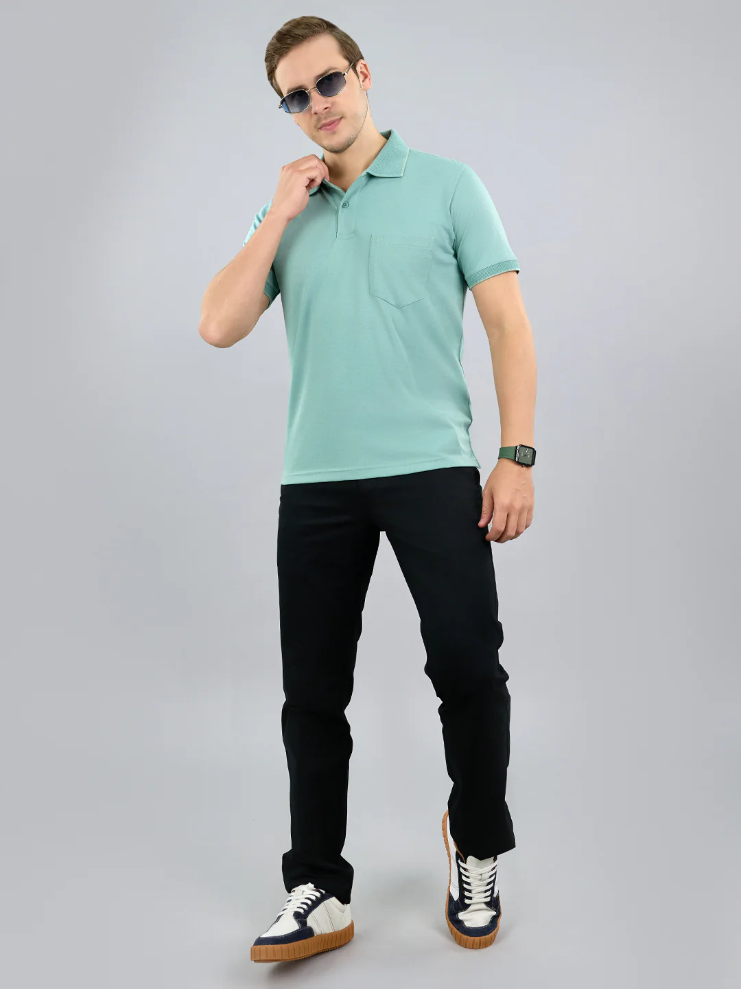 Men Sea Green Solid Polo Collar Half Sleeve T-Shirt - Image 7
