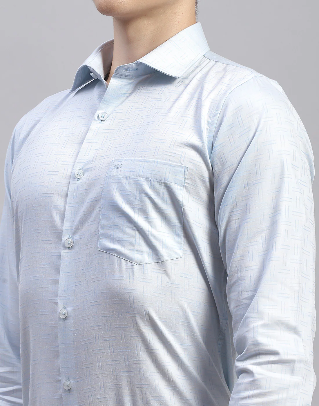 Men Sky Blue Check Collar Full Sleeve Shirt - Image 6