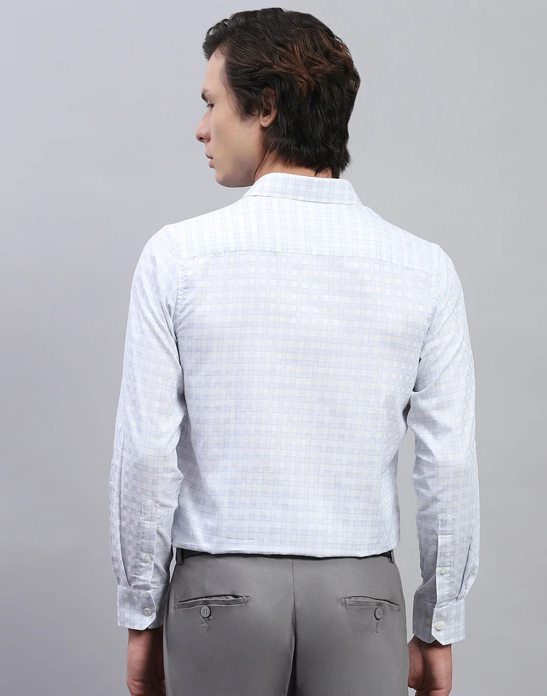 Men Sky Blue Check Collar Full Sleeve Shirt - Image 5