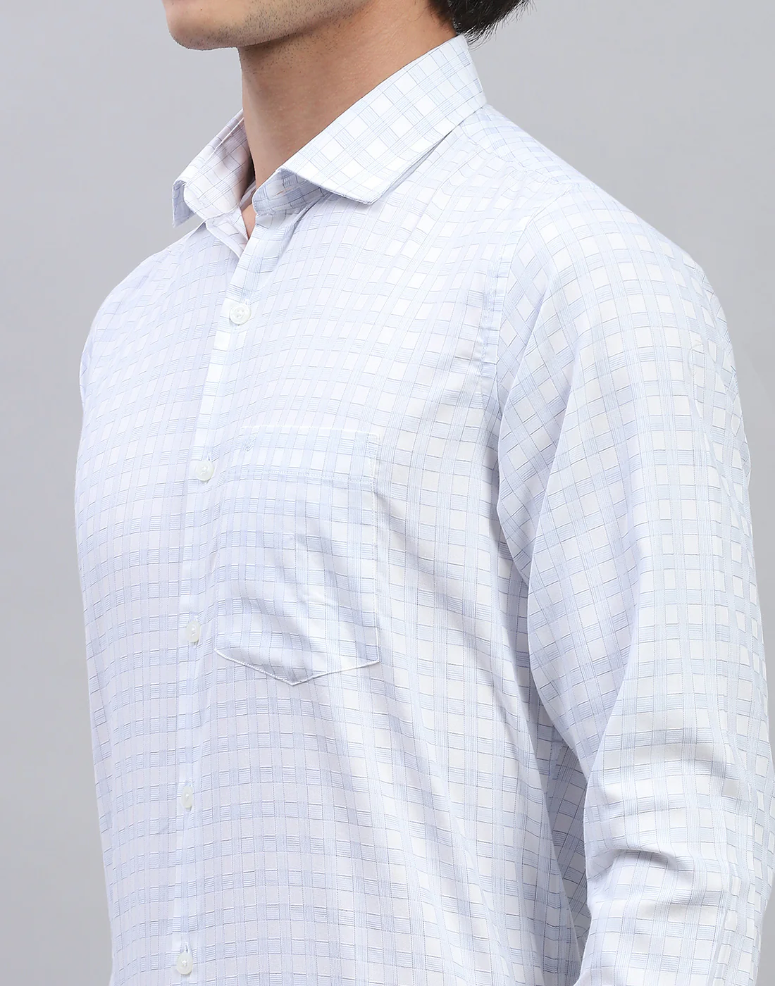 Men Sky Blue Check Collar Full Sleeve Shirt - Image 6