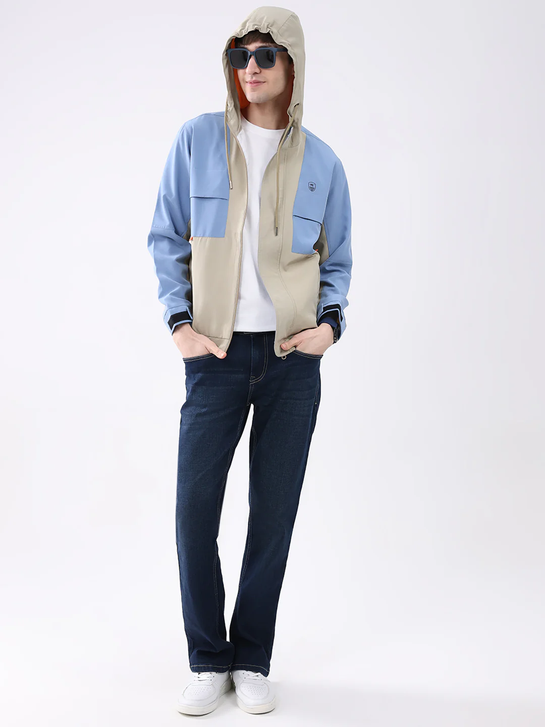 Men Sky Blue Printed Collar Full Sleeve Jacket - Image 2