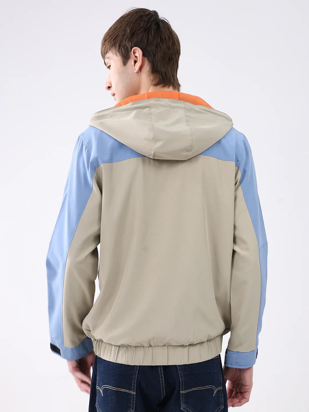 Men Sky Blue Printed Collar Full Sleeve Jacket - Image 5