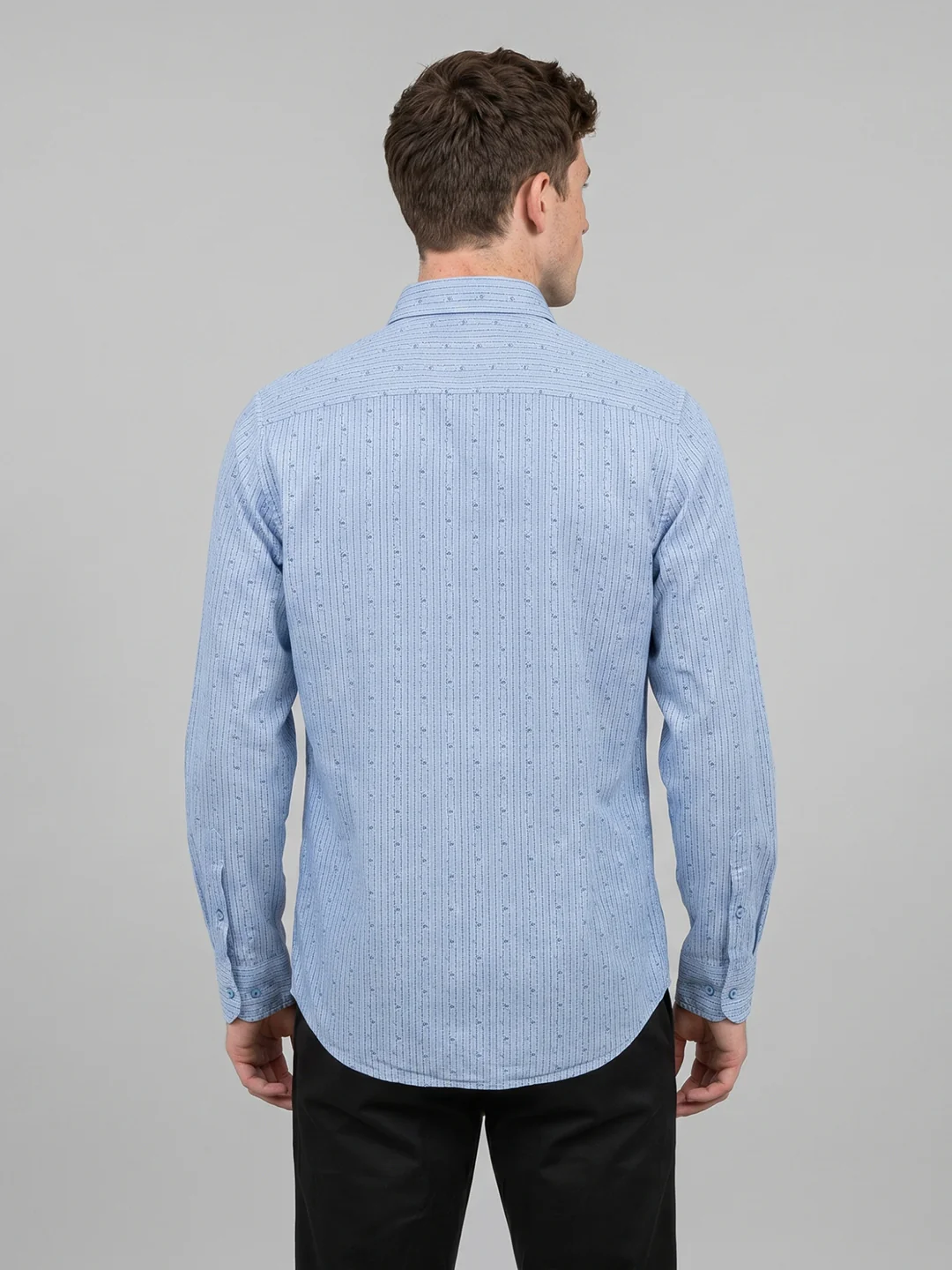 Men Sky Blue Printed Collar Full Sleeve Shirt - Image 4