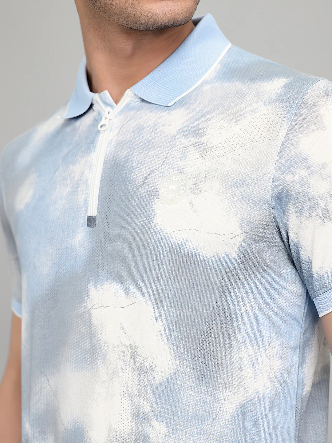 Men Sky Blue Printed Collar Half Sleeve T-Shirt - Image 4