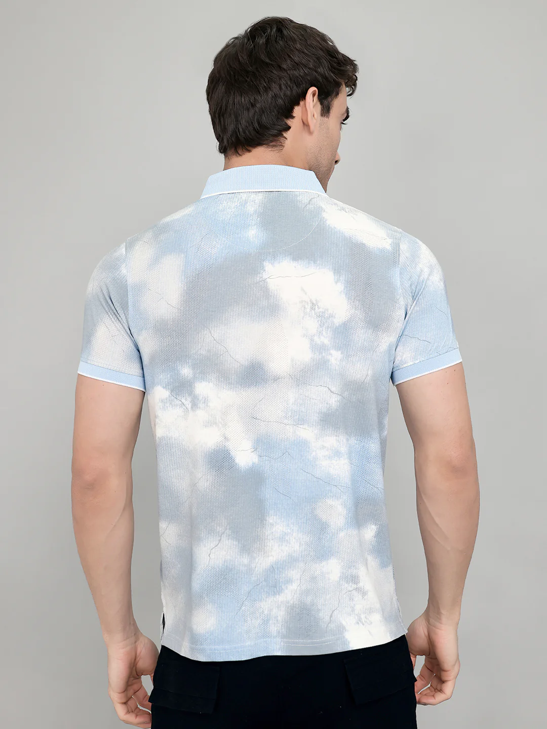Men Sky Blue Printed Collar Half Sleeve T-Shirt - Image 5