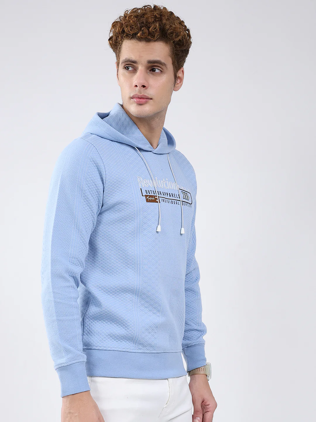 Men Sky Blue Printed Hooded Full Sleeve Sweatshirt - Image 4