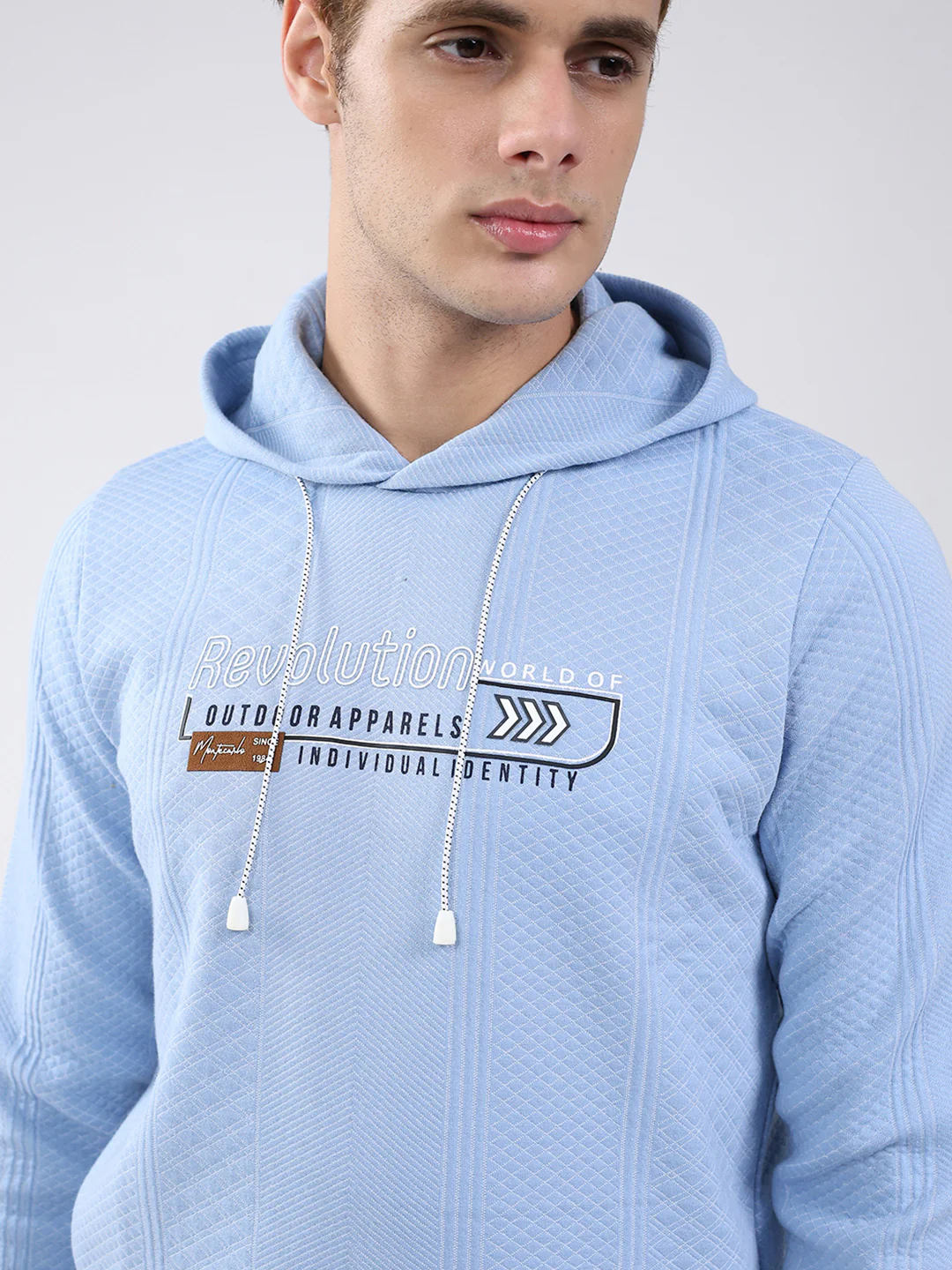 Men Sky Blue Printed Hooded Full Sleeve Sweatshirt - Image 6