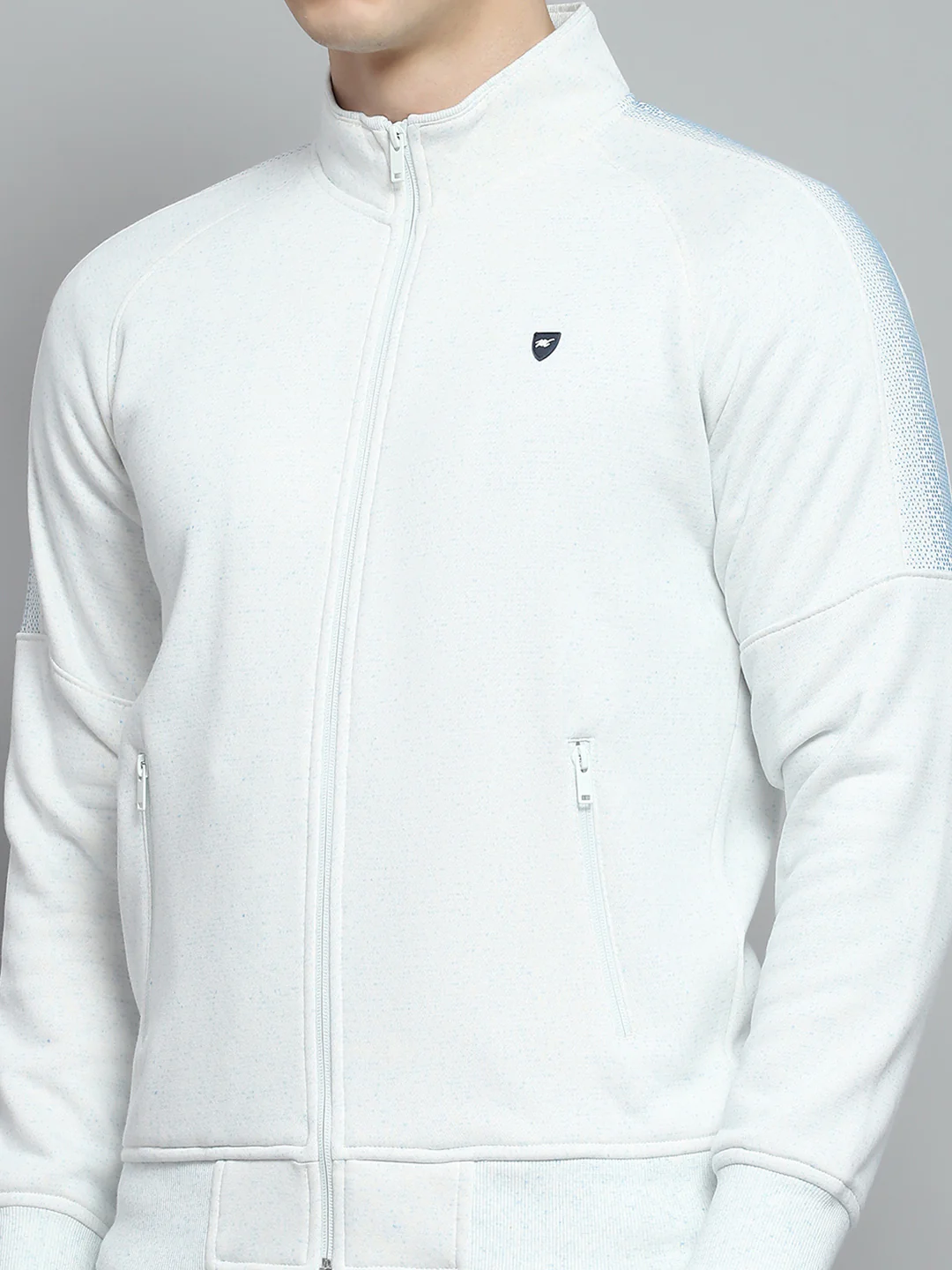 Men Sky Blue Printed Mock Neck Full Sleeve Winter Tracksuit - Image 6