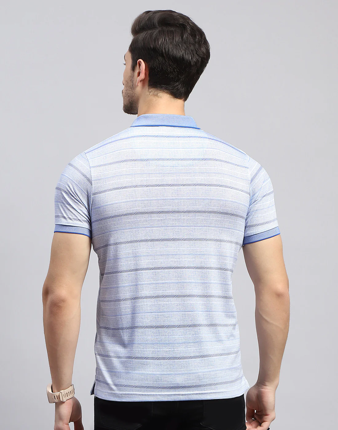 Men Sky Blue Printed Polo Collar Half Sleeve T-Shirt - Image 5