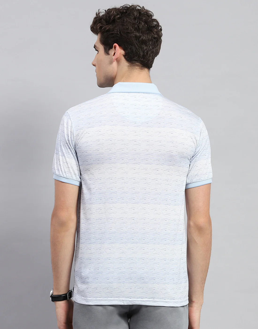 Men Sky Blue Printed Polo Collar Half Sleeve T-Shirt - Image 5