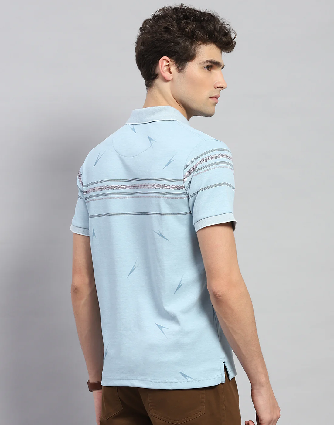 Men Sky Blue Printed Polo Collar Half Sleeve T-Shirt - Image 5