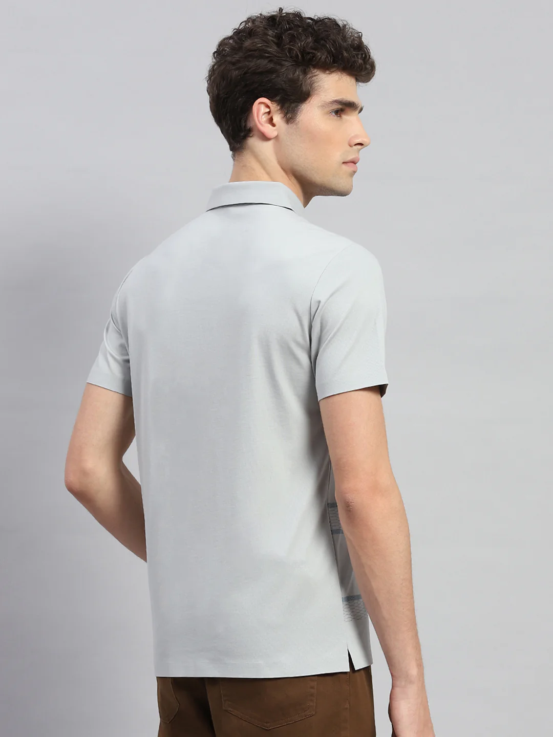 Men Grey Printed Polo Collar Half Sleeve T-Shirt - Image 5