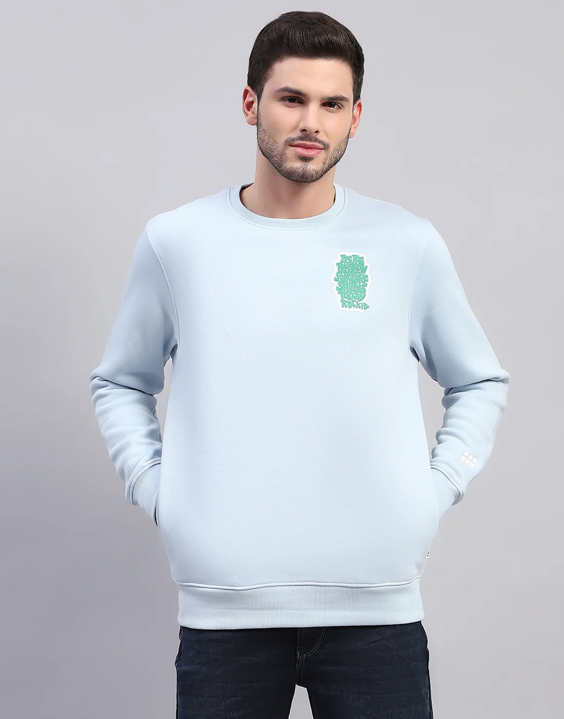 Rock.it Men Sky Blue Printed Round Neck Full Sleeve Sweatshirt - Image 2