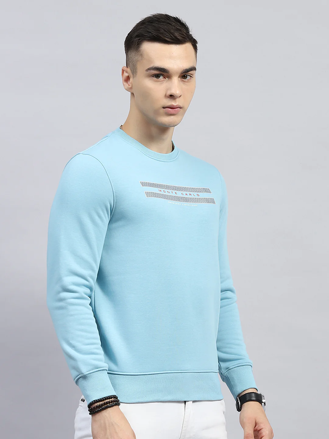 Men Sky Blue Printed Round Neck Full Sleeve Sweatshirt - Image 4