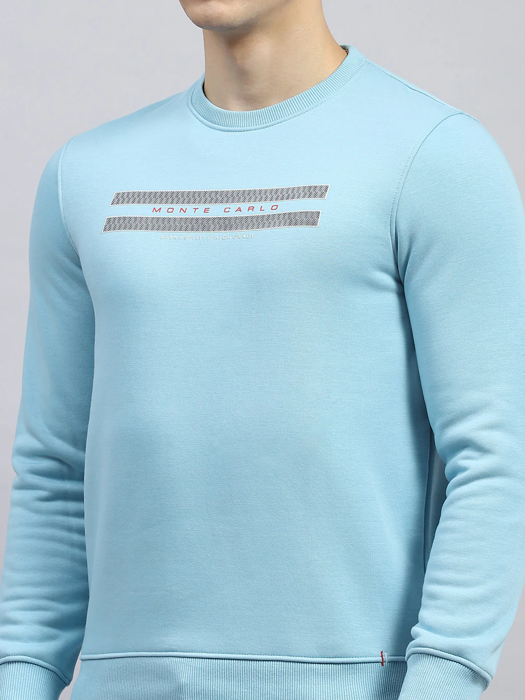 Men Sky Blue Printed Round Neck Full Sleeve Sweatshirt - Image 6