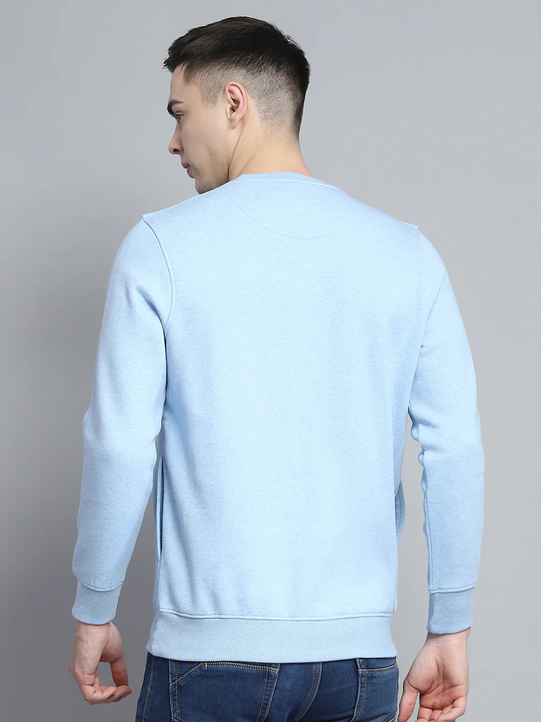Men Sky Blue Printed Round Neck Full Sleeve Sweatshirt - Image 5