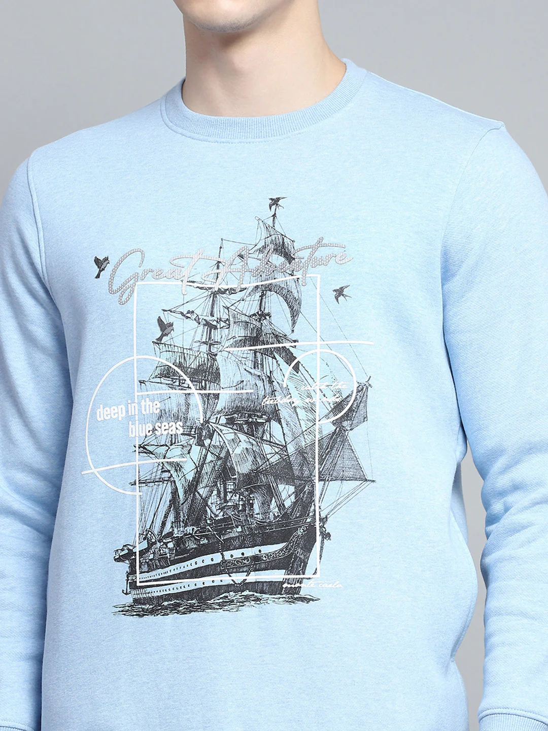 Men Sky Blue Printed Round Neck Full Sleeve Sweatshirt - Image 6