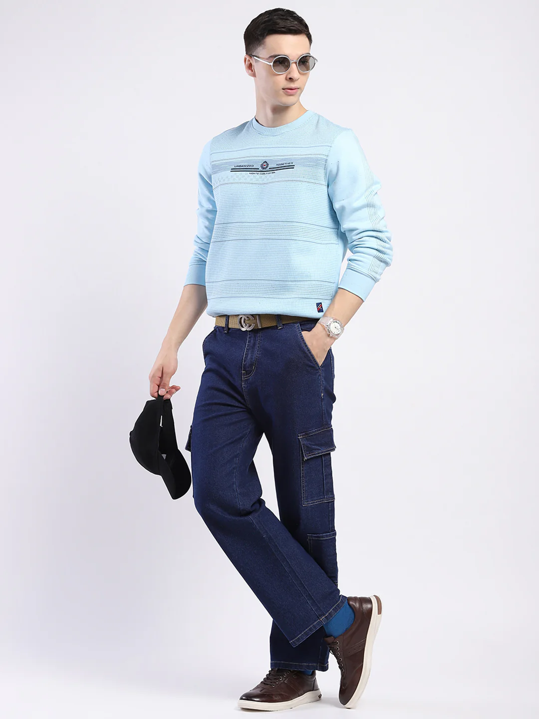 Men Sky Blue Printed Round Neck Full Sleeve Sweatshirt - Image 2