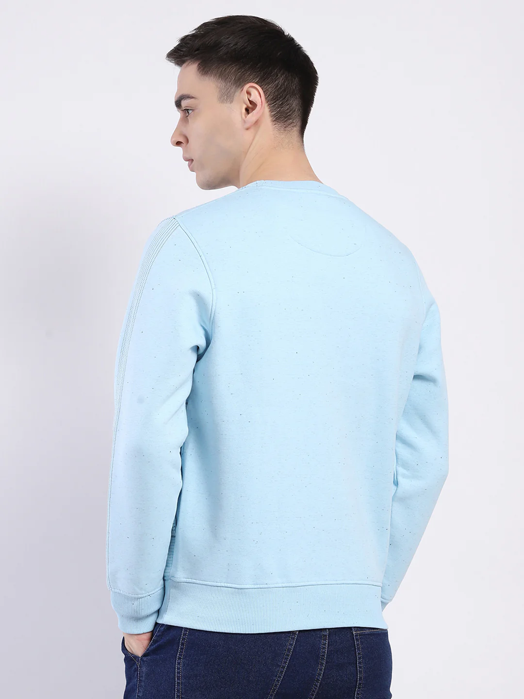 Men Sky Blue Printed Round Neck Full Sleeve Sweatshirt - Image 5