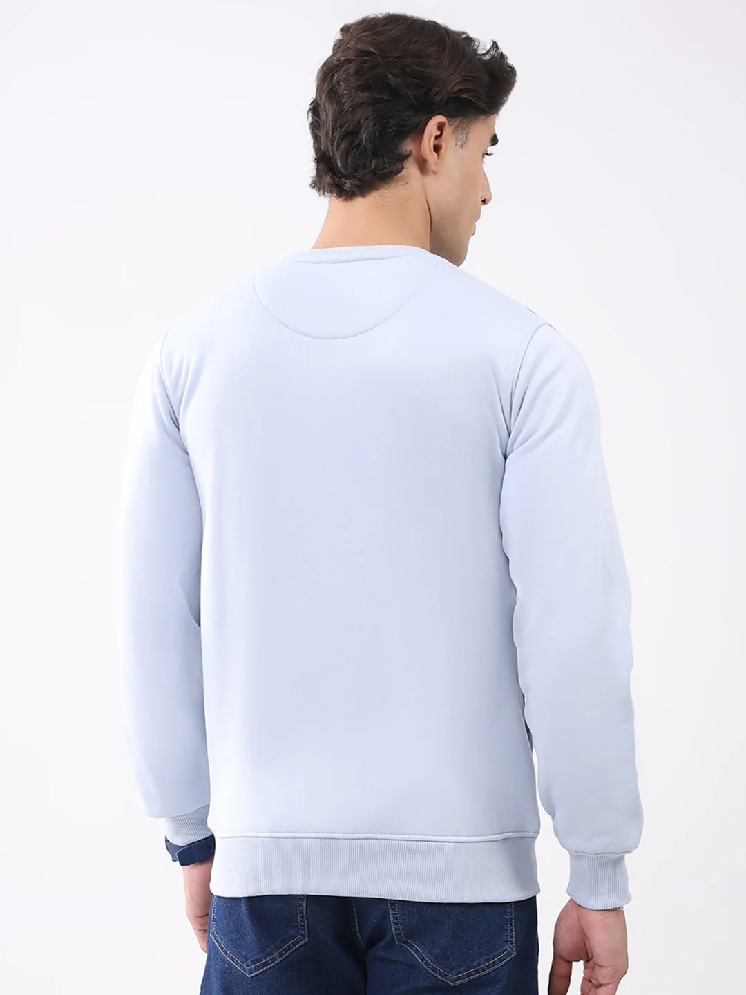 Men Sky Blue Printed Round Neck Full Sleeve Sweatshirt - Image 5
