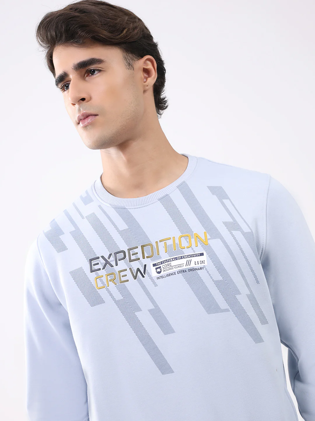 Men Sky Blue Printed Round Neck Full Sleeve Sweatshirt - Image 6