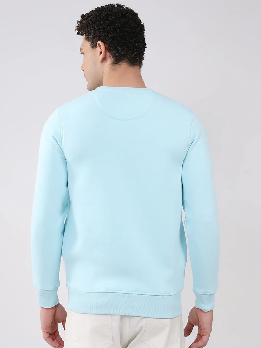 Men Sky Blue Printed Round Neck Full Sleeve Sweatshirt - Image 5
