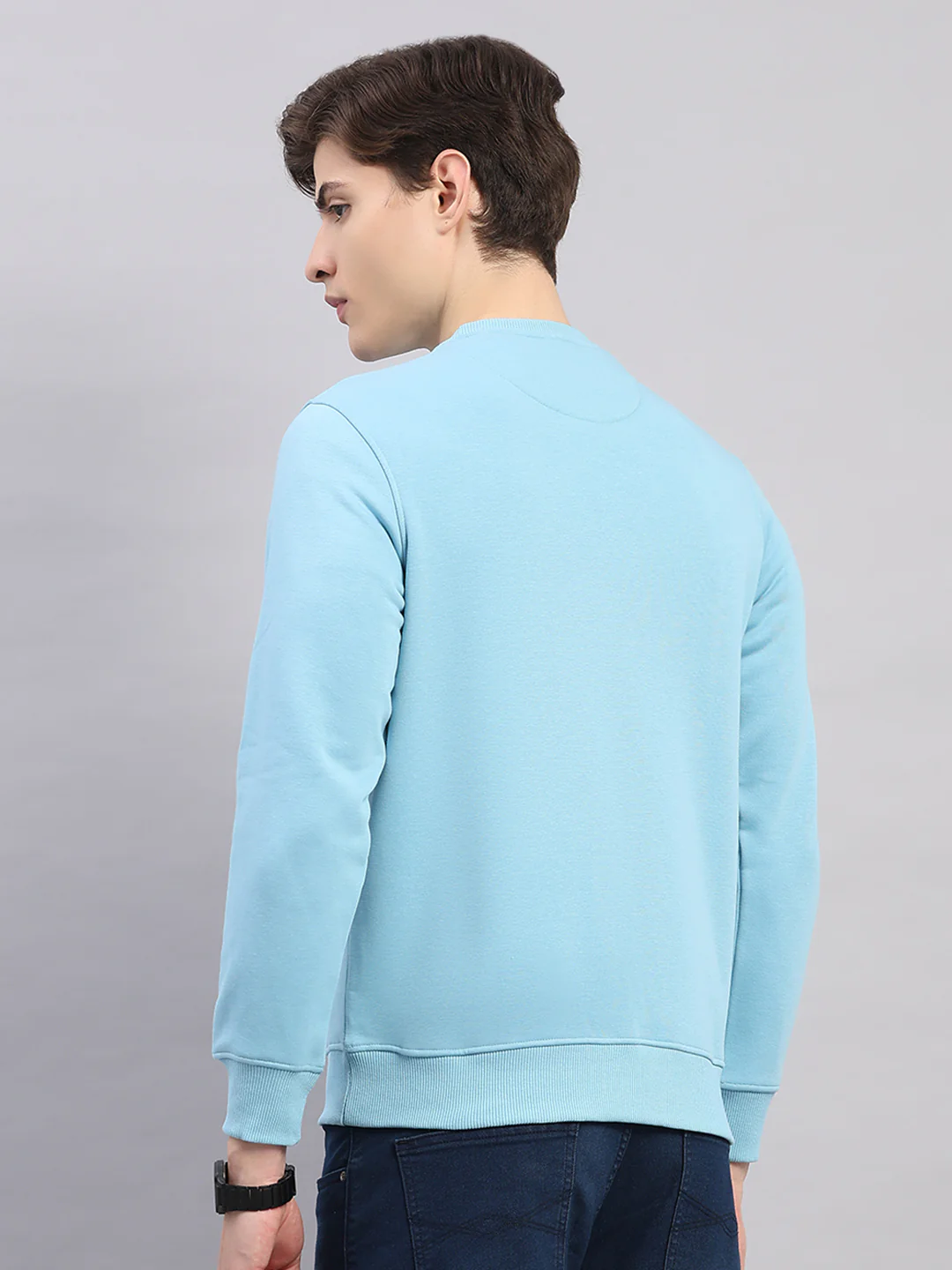 Men Sky Blue Printed Round Neck Full Sleeve Sweatshirt - Image 5