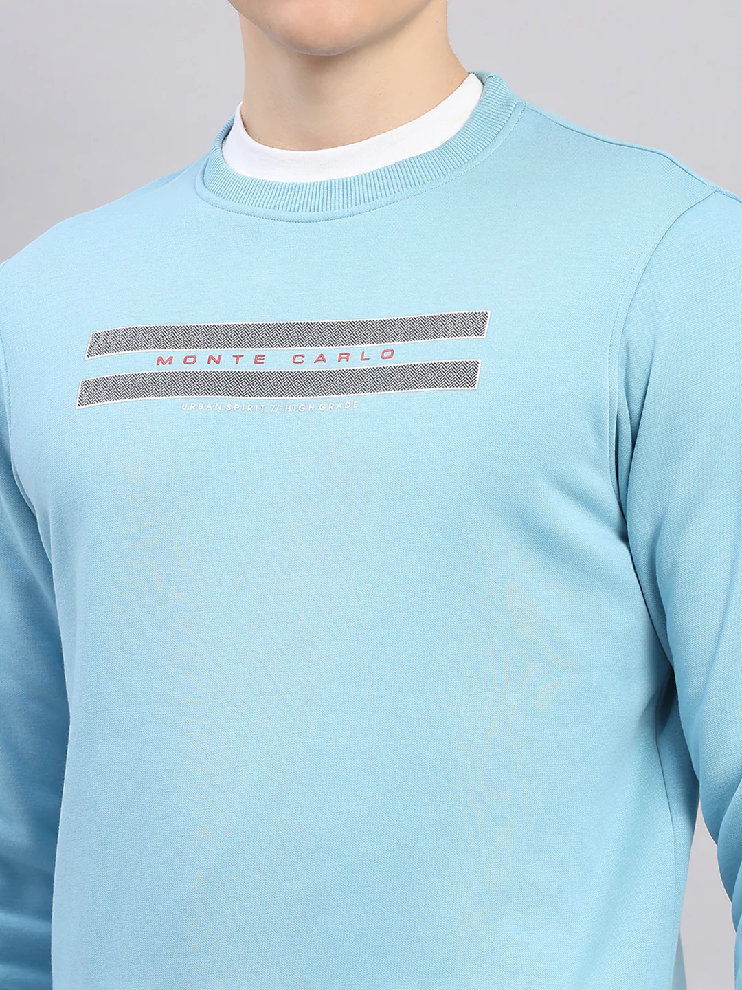 Men Sky Blue Printed Round Neck Full Sleeve Sweatshirt - Image 7