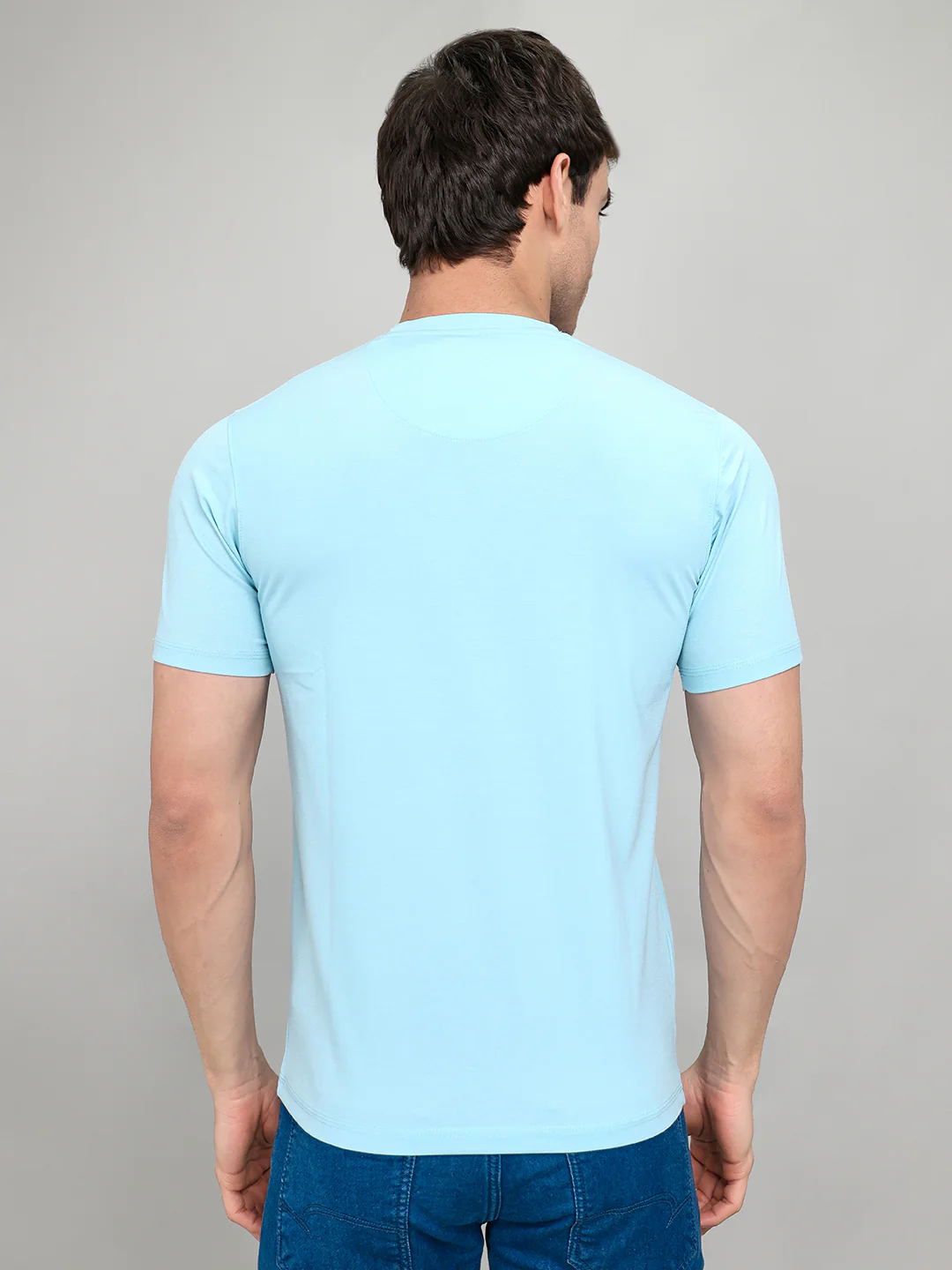 Men Sky Blue Printed Round Neck Half Sleeve T-Shirt - Image 5