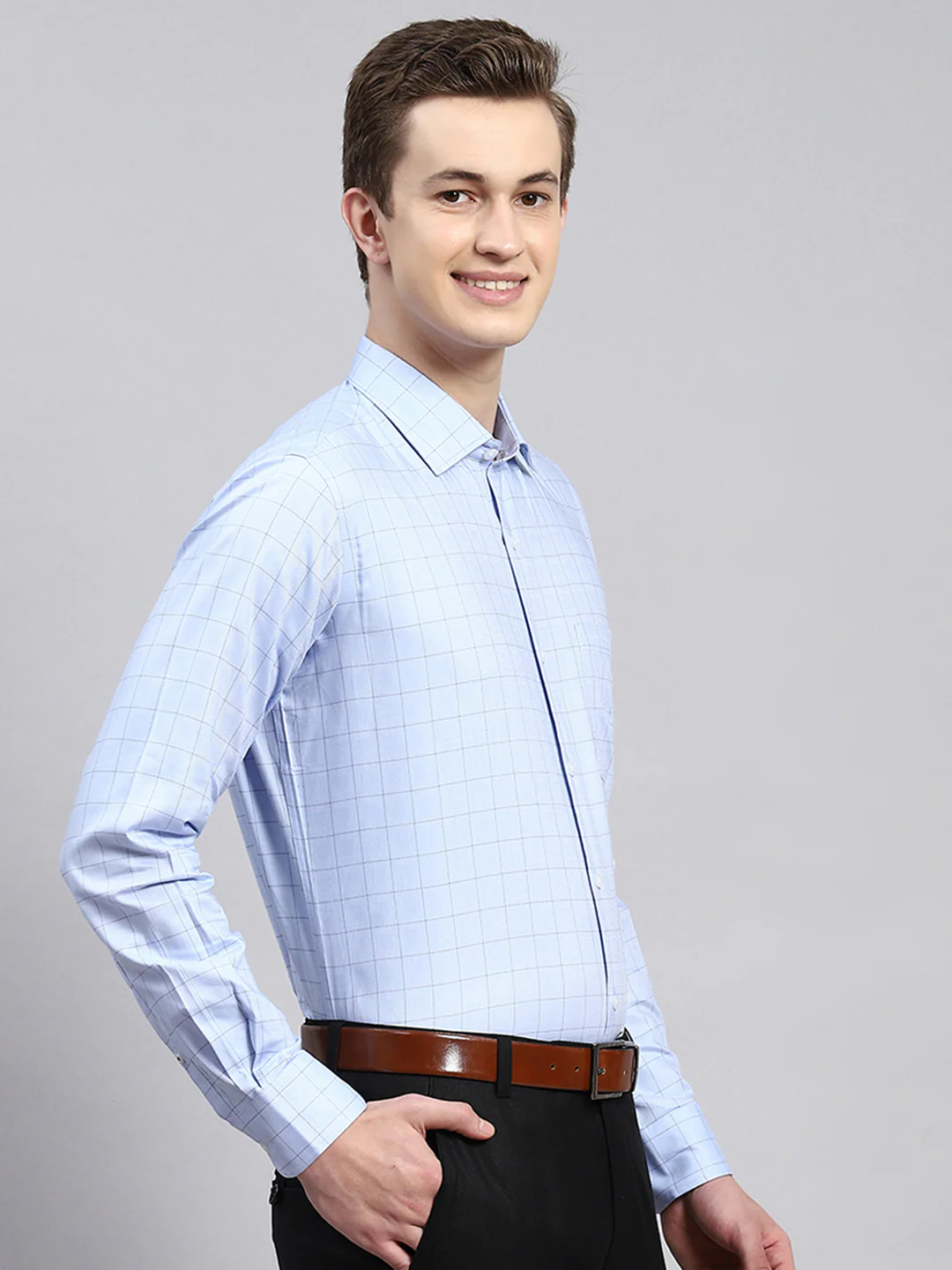 Men Sky Blue Printed Shirt - Image 3