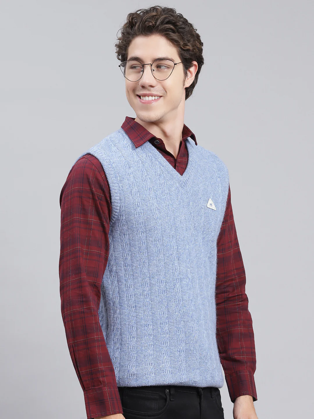 Men Sky Blue Self Design Lamb wool Sweater - Image 3
