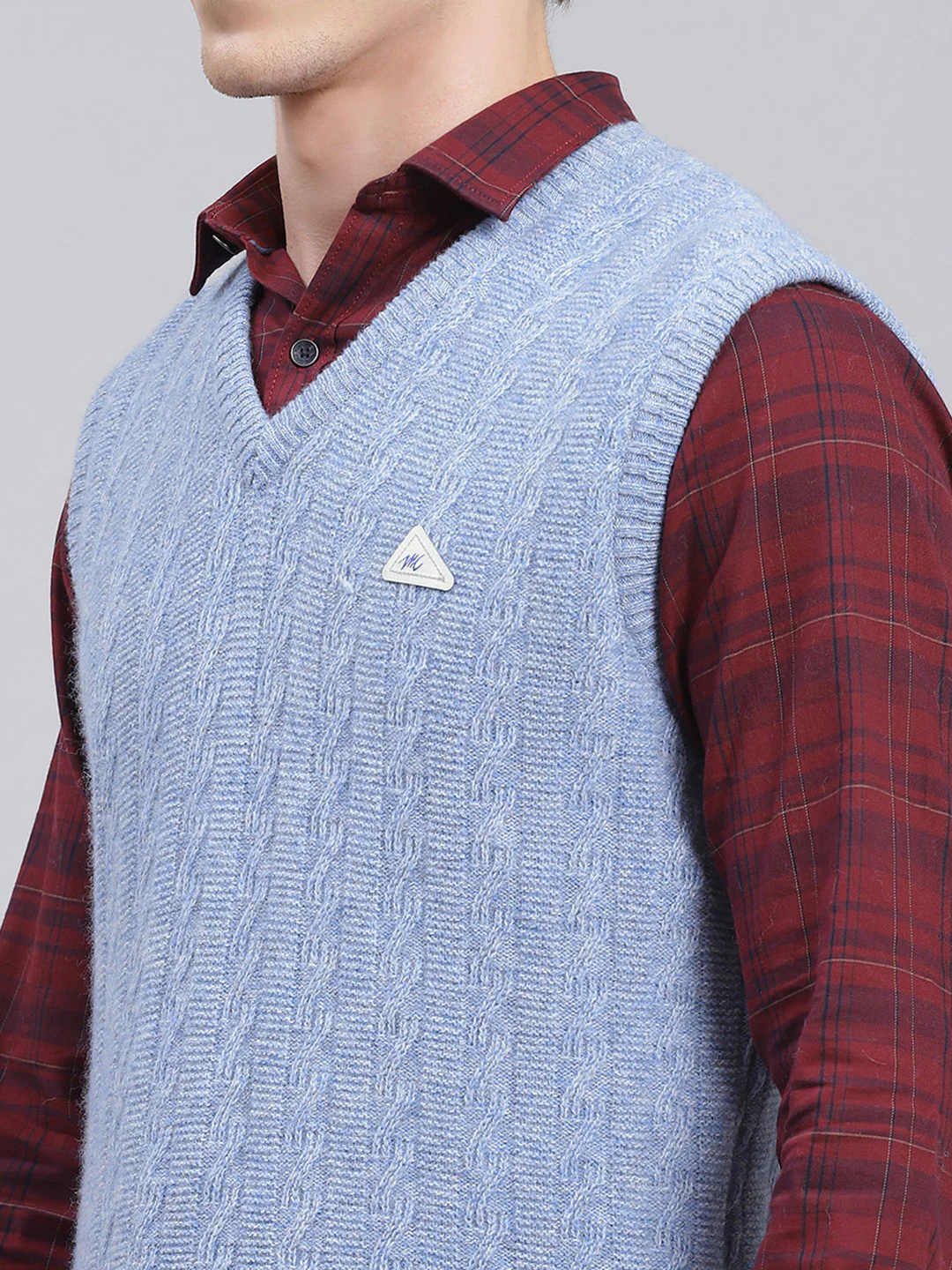 Men Sky Blue Self Design Lamb wool Sweater - Image 6