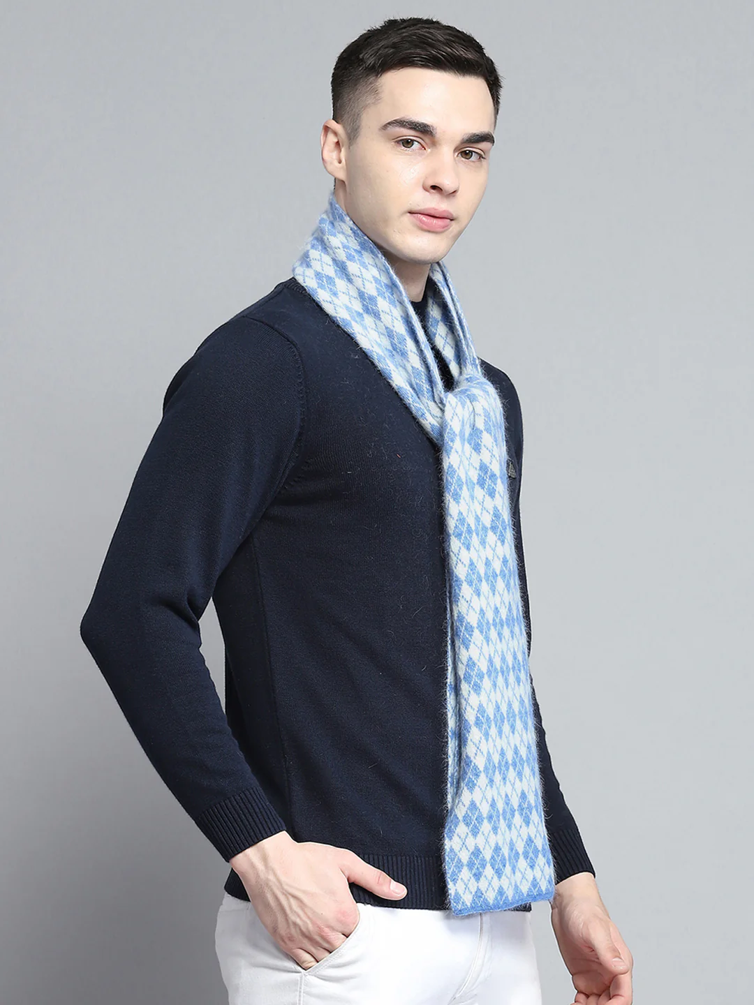 Men Sky Blue Self Design Muffler - Image 4