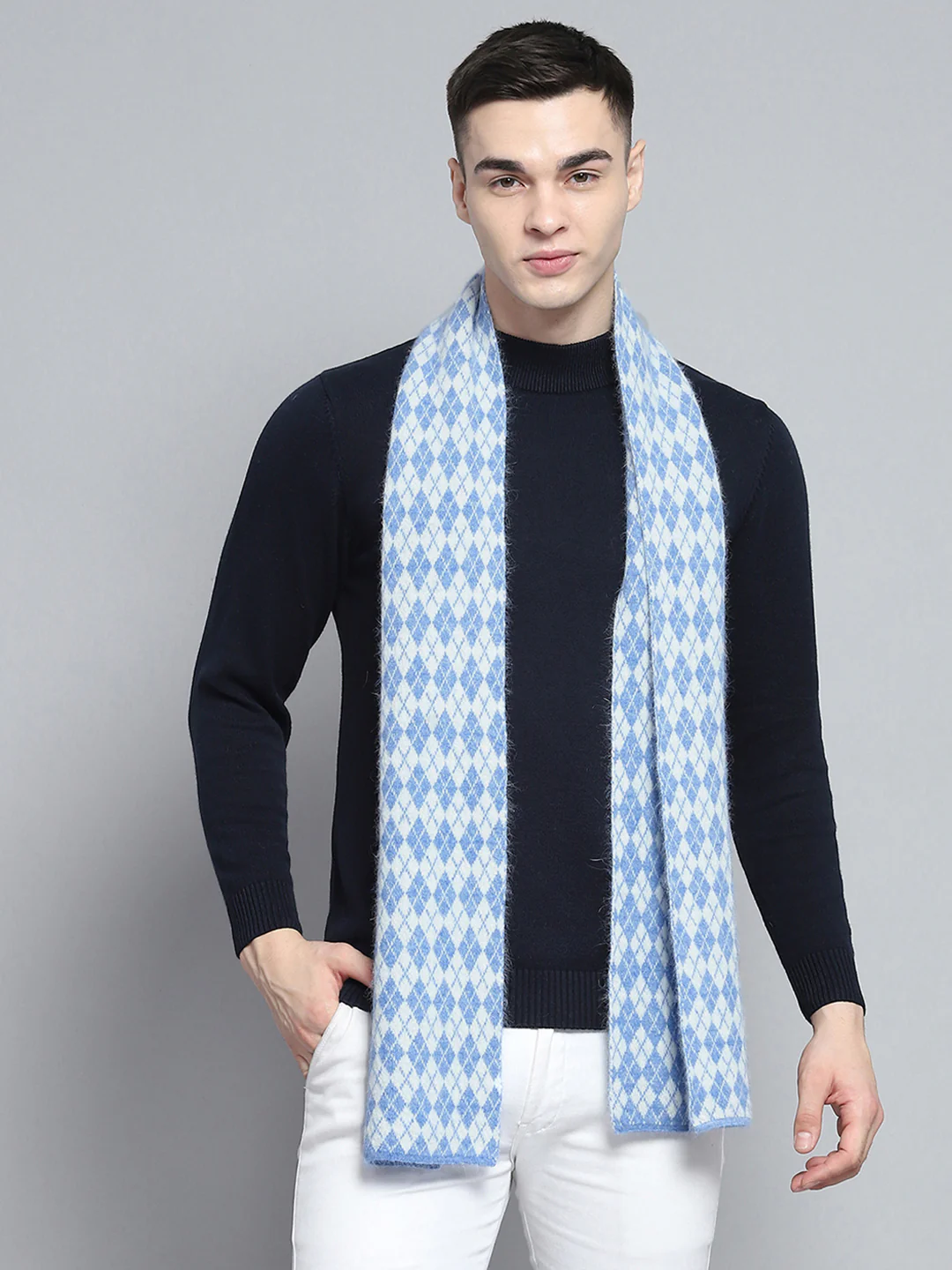 Men Sky Blue Self Design Muffler - Image 5