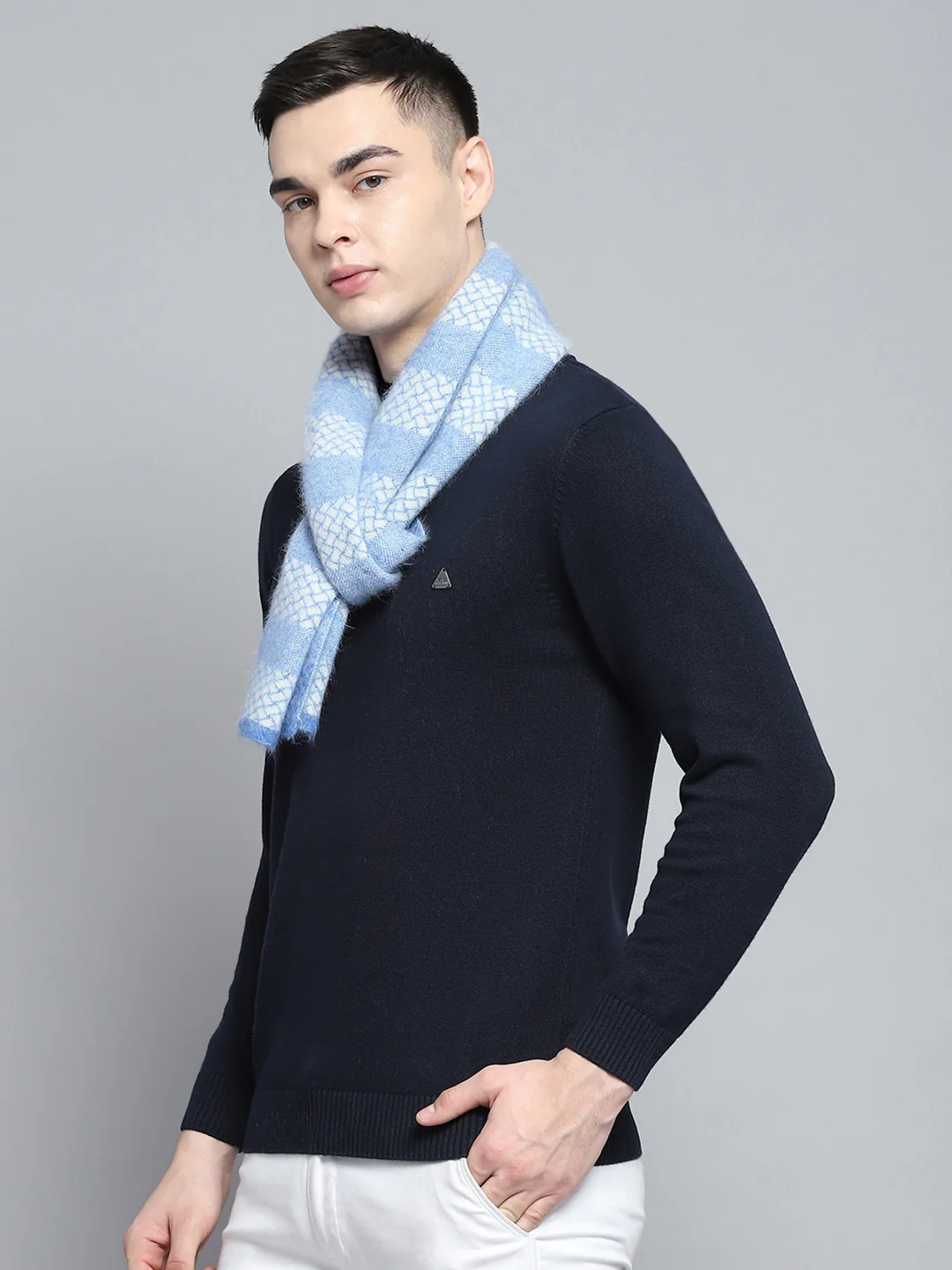 Men Sky Blue Self Design Muffler - Image 3