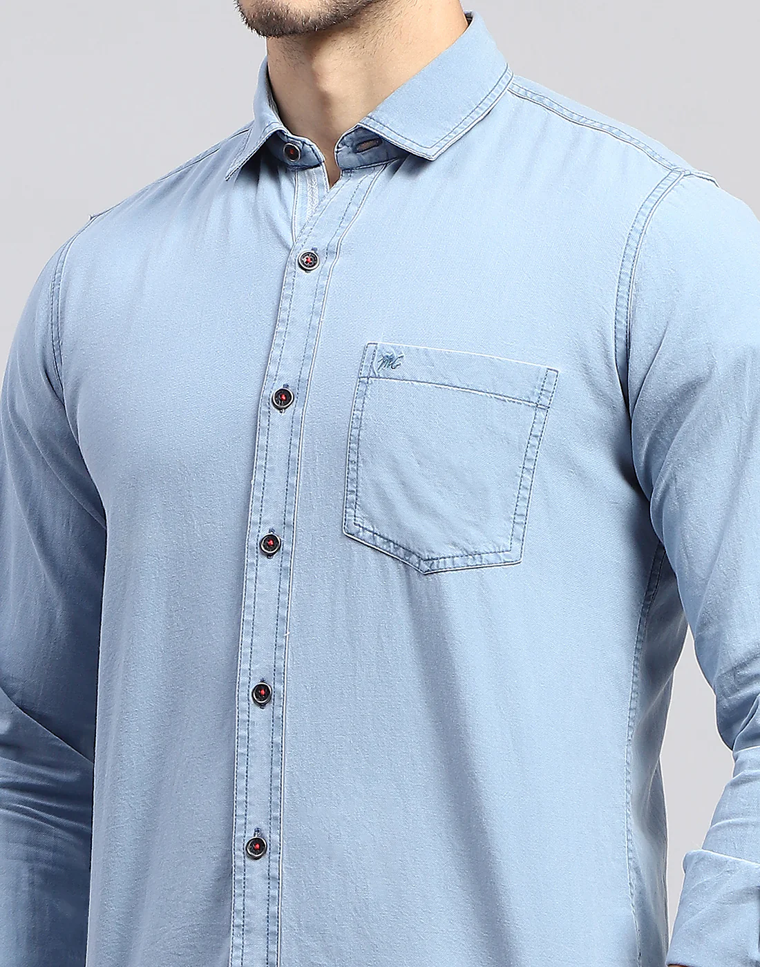 Men Sky Blue Solid Collar Full Sleeve Shirt - Image 6
