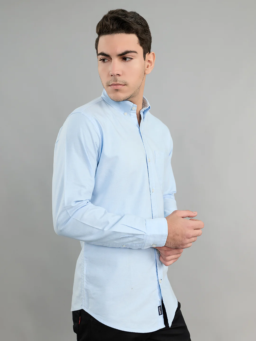 Men Sky Blue Solid Collar Full Sleeve Shirt - Image 3
