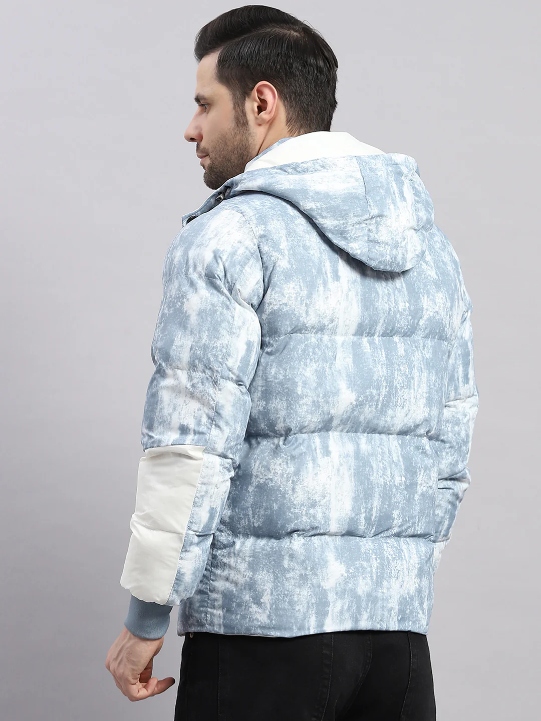 Men Sky Blue Solid Hooded Full Sleeve Jacket - Image 5